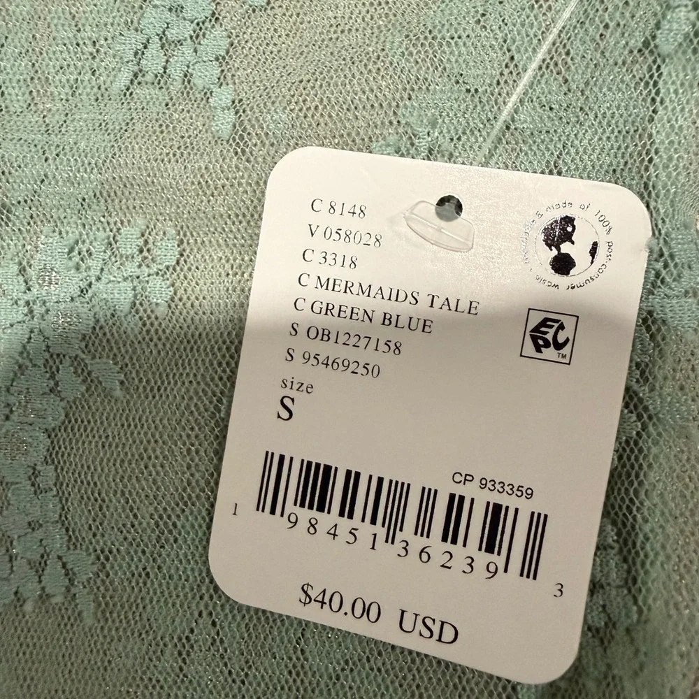 Free People Intimately Sheer Floral Lace Mock Neck Top Blouse Green Blue Small
